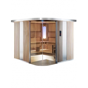 Sauna Harvia Rondium (150,5x194,5x201) z piecem TopClass Combi, wnętrze Exlclusive